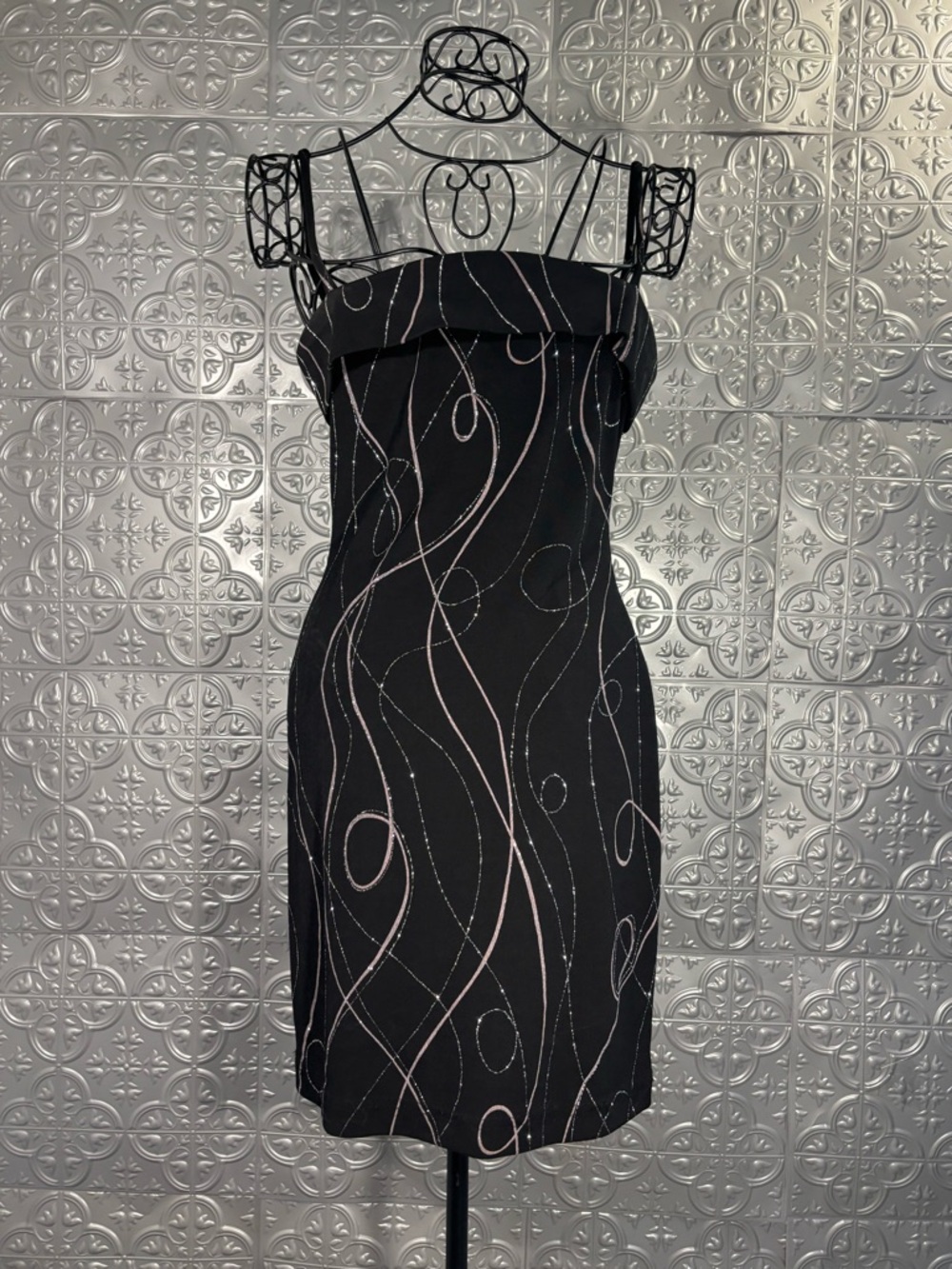 Vintage y2k mini dress Strap Silver Swirl Boho Grunge party Slip S All That Jazz